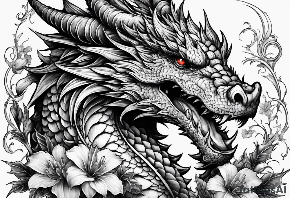 Drache mit Körper und mit Kirschblüten tattoo idea