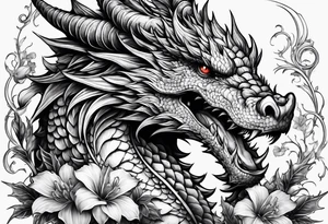 Drache mit Körper und mit Kirschblüten tattoo idea