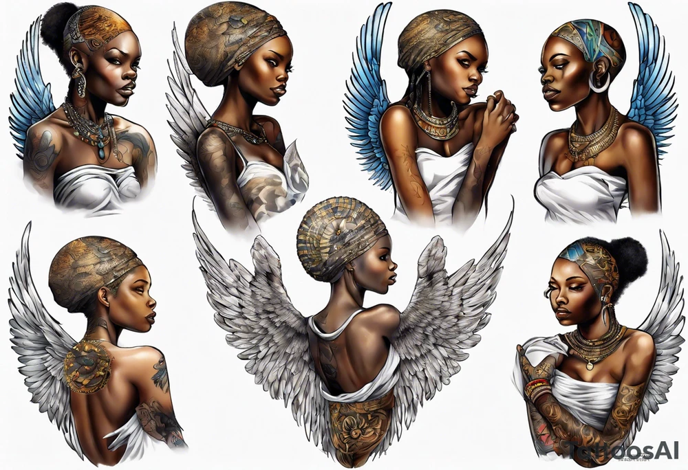 African angel on a balcony tattoo idea