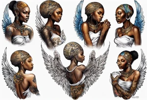 African angel on a balcony tattoo idea