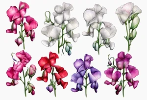 cascading field 
sweet pea flowers, multi color tattoo idea