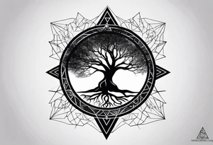 minimal Yggdrasil with roots 
3 line triangles behind tattoo idea