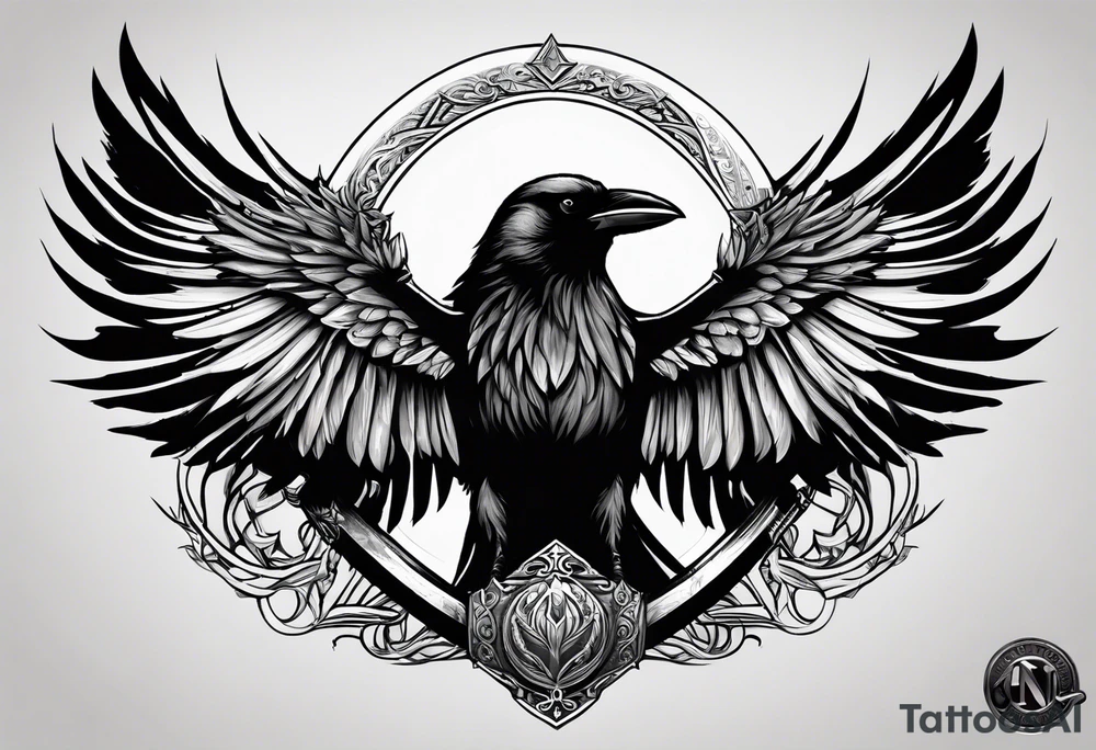 Crow holding sword tattoo idea