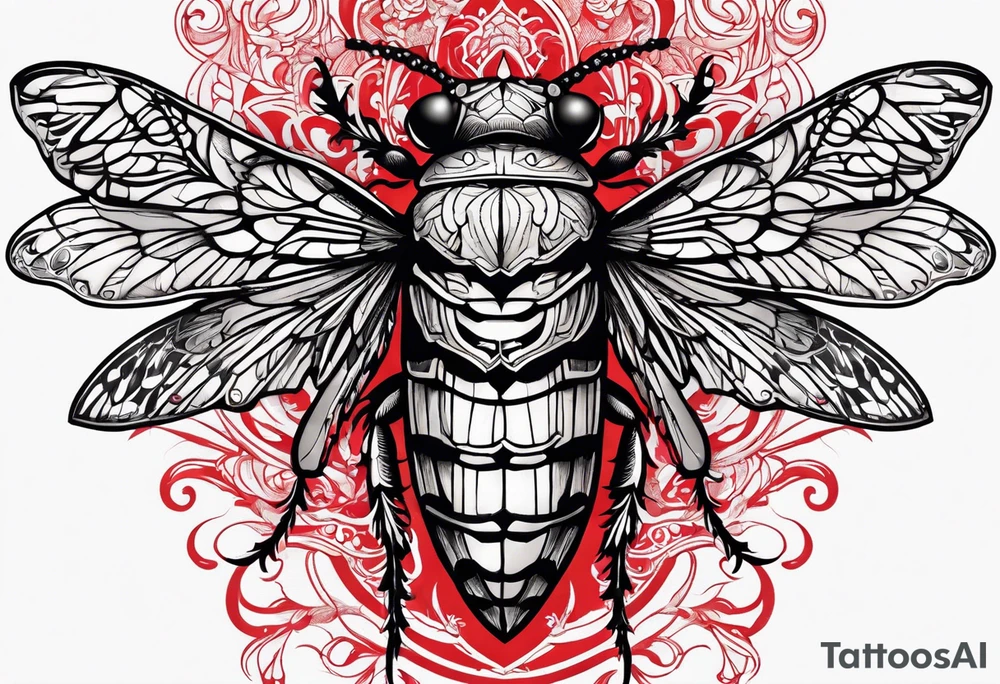 cicada on top of red black gothic design tattoo idea