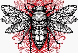 cicada on top of red black gothic design tattoo idea