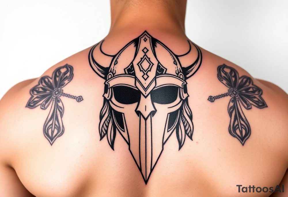 realistic large vikings helmet without face tattoo idea