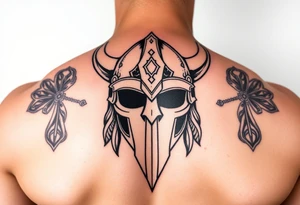 realistic large vikings helmet without face tattoo idea