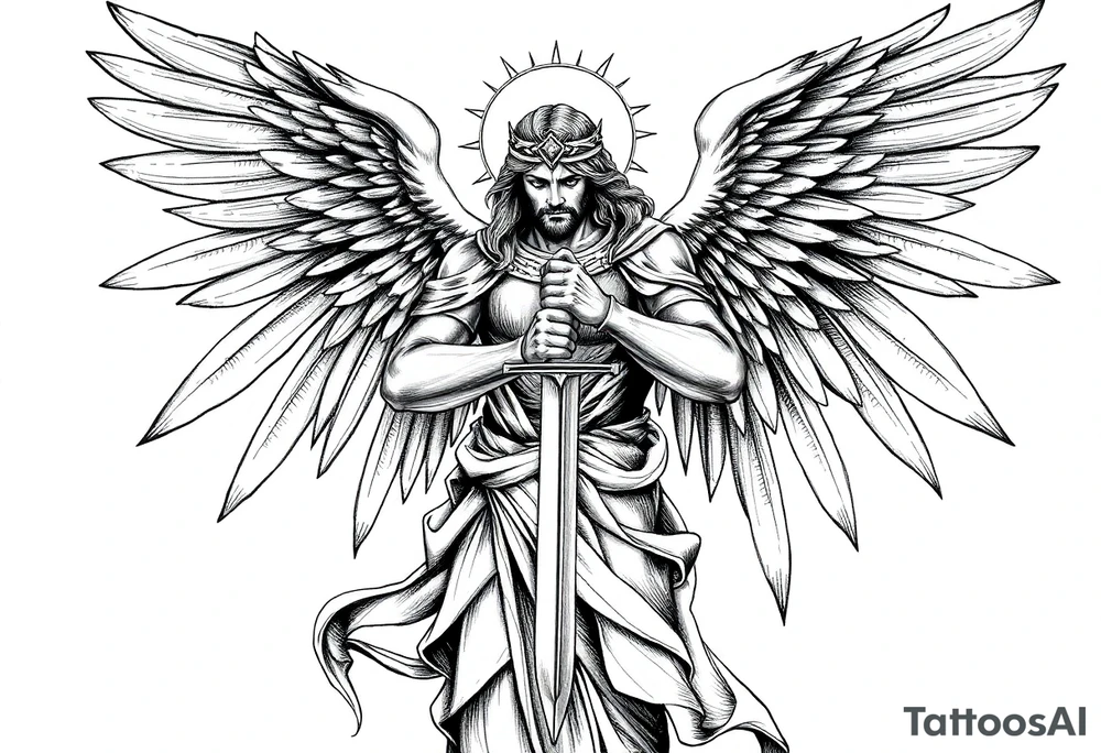 Holy Archangel, Biblical, Christianity, Archangel Michael, Hebrew, Guards of Christianity, Holding a sword, having six wings, seraphim tattoo idea