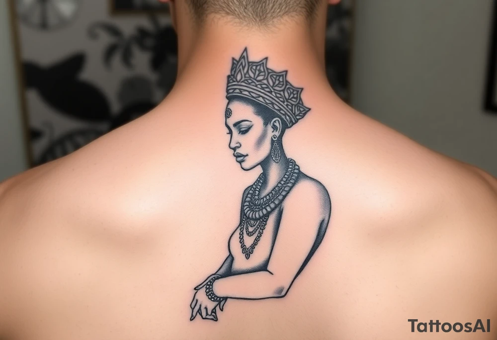 Nubian Queen in a garden tattoo idea