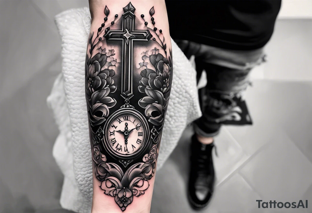 rosary with beads
 on forearm tattoo idea