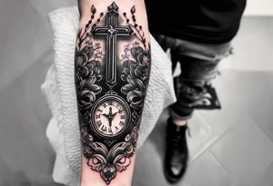 rosary with beads
 on forearm tattoo idea