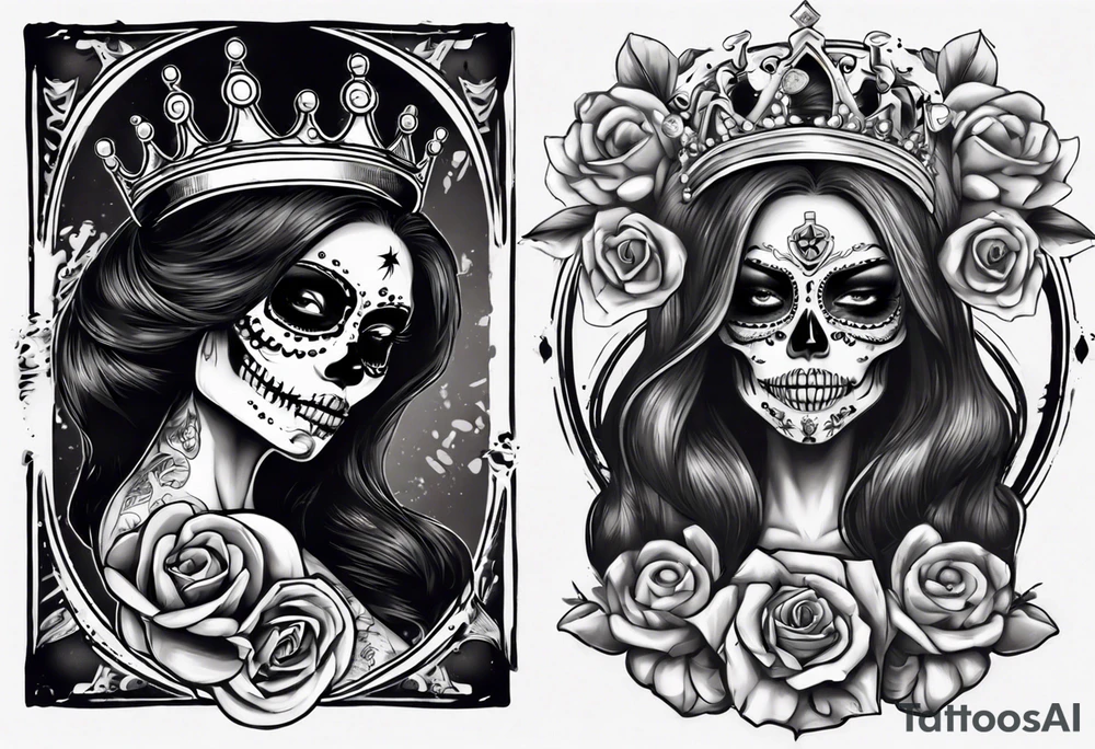 santa la muerta with money and crown
on the card tattoo idea