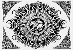 Celtic styling, anchor, compass, bass clef note, treble clef note, dog paw print, half sleeve, forearm tattoo idea