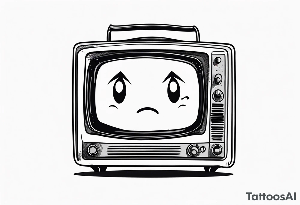 retro television set character with a sad crying face tattoo idea