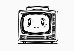 retro television set character with a sad crying face tattoo idea