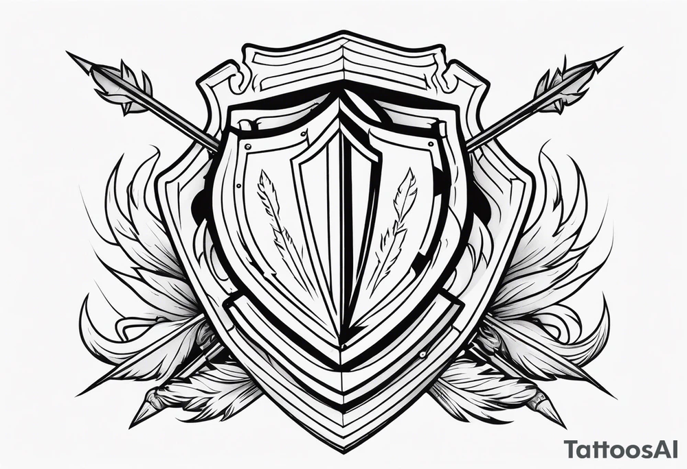 shield blocking flaming arrows tattoo idea