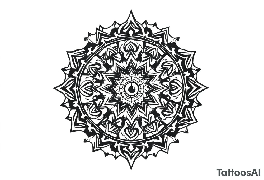 long mytical mandala with ancient rhyme tattoo idea