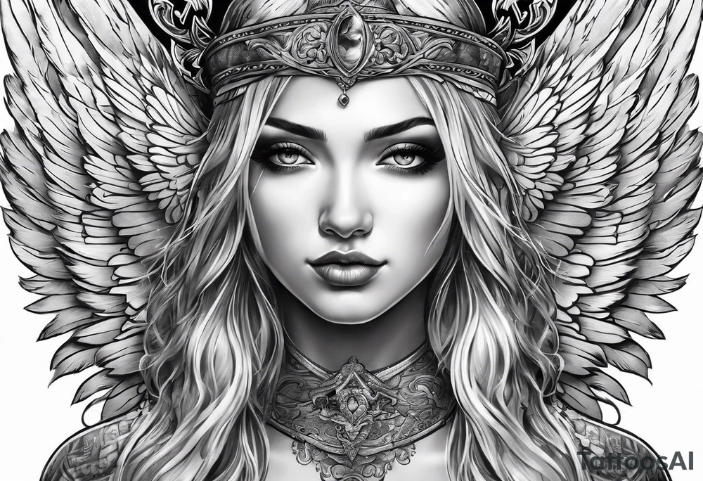 Angel with big boobs tattoo idea
