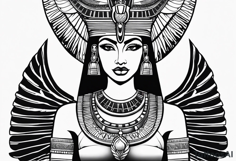 black and white Egyptian goddess Isis tattoo idea