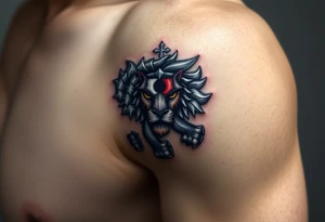 A medieval-style Czech lion emblem, with silver armor details and subtle red and blue highlights. tattoo idea