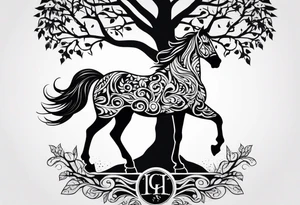 Realistic Horse and Yggdrasil tree tattoo idea