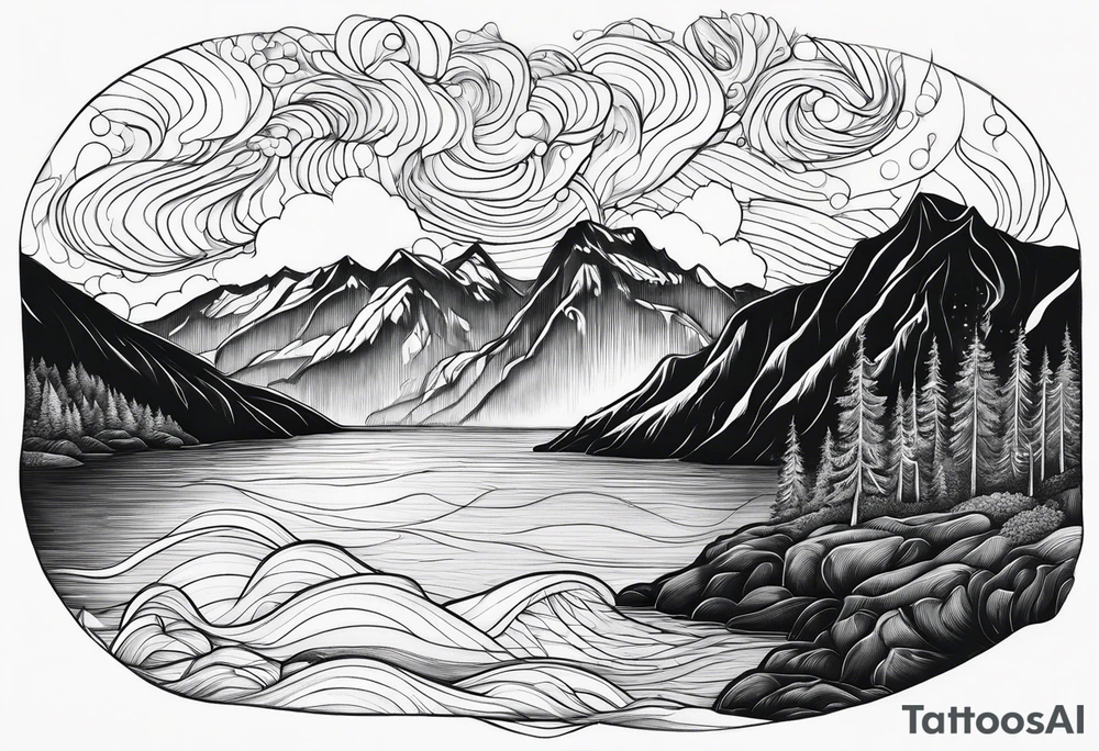 Norwegian fjord with aurora borealis tattoo idea
