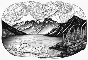 Norwegian fjord with aurora borealis tattoo idea