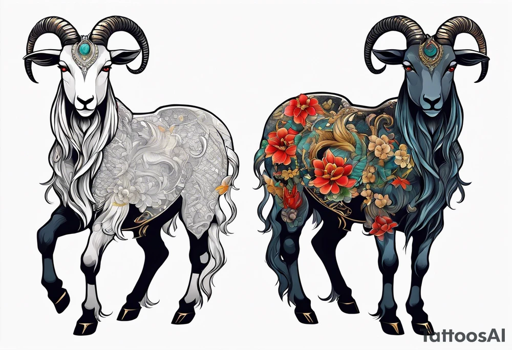zodiac goat standing in two legs tattoo idea