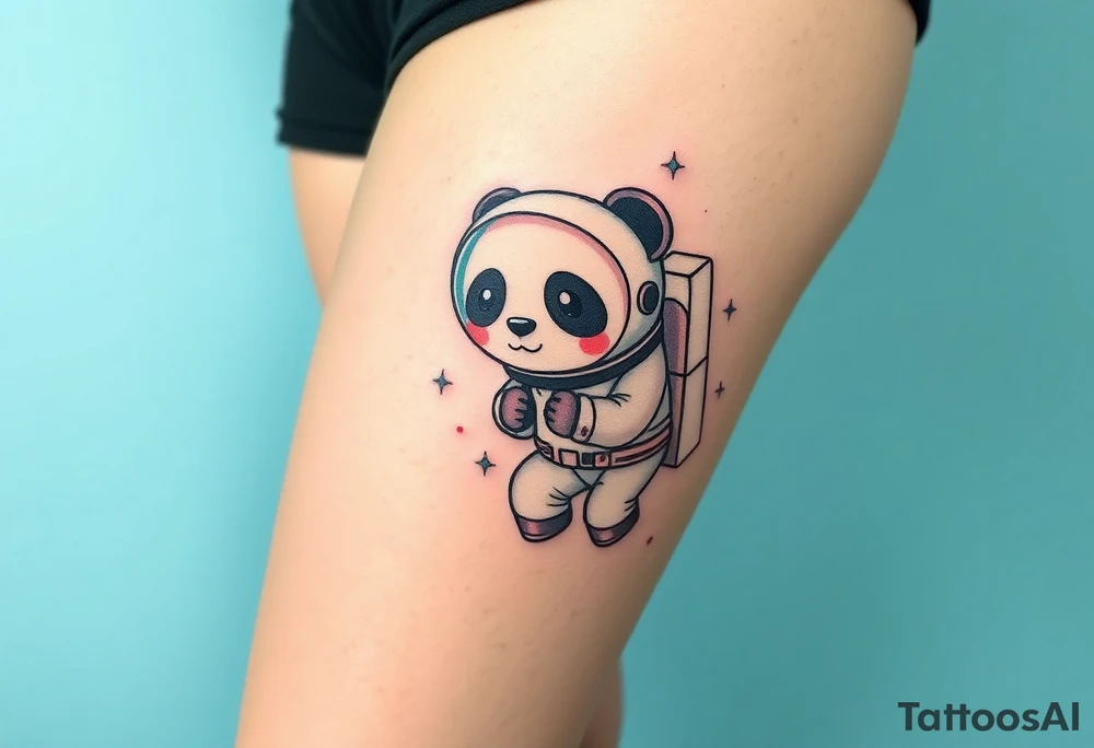 Panda with astronaut suit in outer space tattoo idea