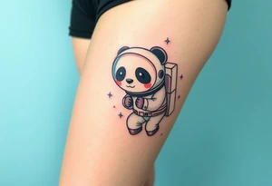 Panda with astronaut suit in outer space tattoo idea