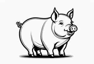 cute pig or piglet that contains text: "friends not food" 

only very thin lines. no shading. black and white only tattoo idea