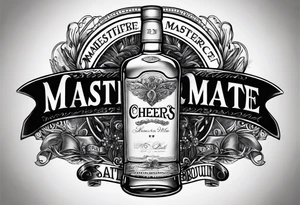 Cheers Mate text, armband +Cancer Ribbon  + bourbon whiskey glass tattoo idea