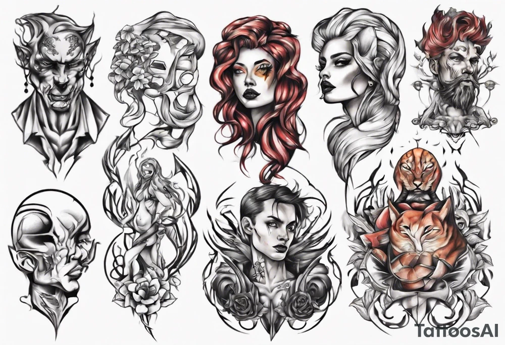 men women morph tattoo idea
