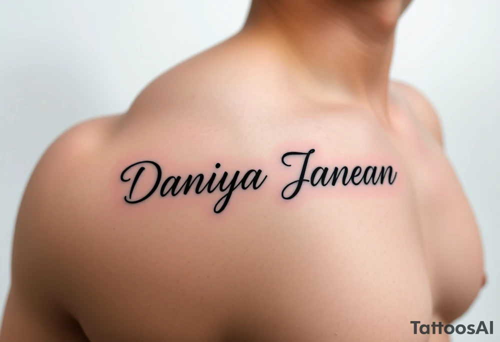 Arm tattoo with the name DANIYA JANEAN in cursive tattoo idea Arm tattoo with the name DANIYA JANEAN in cursive tattoo idea