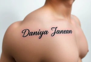 Arm tattoo with the name DANIYA JANEAN in cursive tattoo idea