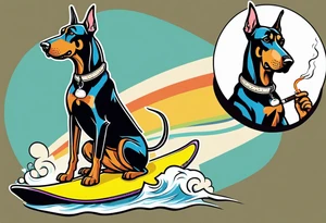 doberman smoking a cigar on a surfboard tattoo idea