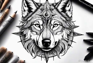 Compass in a wolf eyes tattoo idea