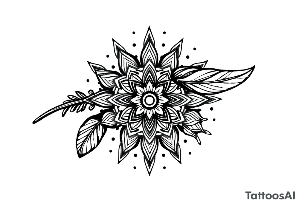 spiritual bold line feather indian mandala shaman tattoo idea