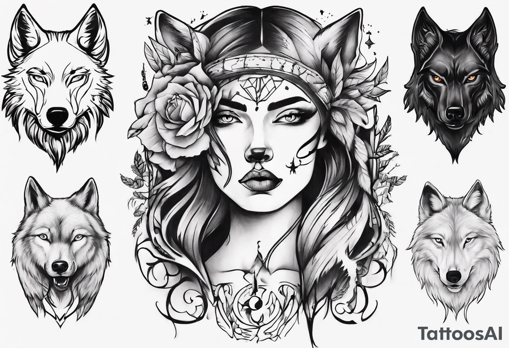Half woman half wolf tattoo idea