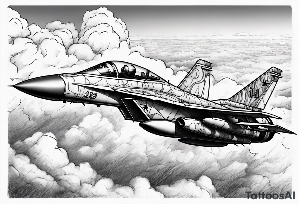 Fighter jet in the clouds with the date 09-07-2023 tattoo idea Fighter jet in the clouds with the date 09-07-2023 tattoo idea