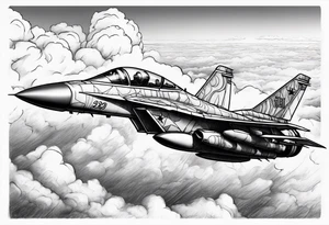 Fighter jet in the clouds with the date 09-07-2023 tattoo idea