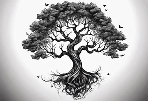 A forearm tattoo portraying a tree progressing from death to life tattoo idea