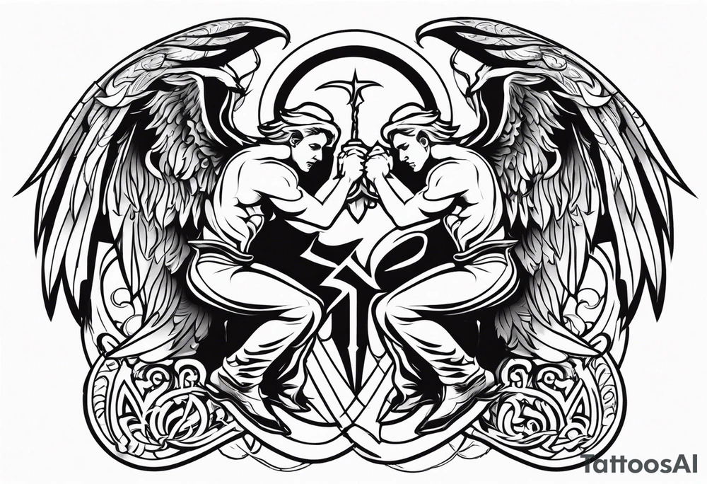 Angel and Devil fighting back tattoo design tattoo idea