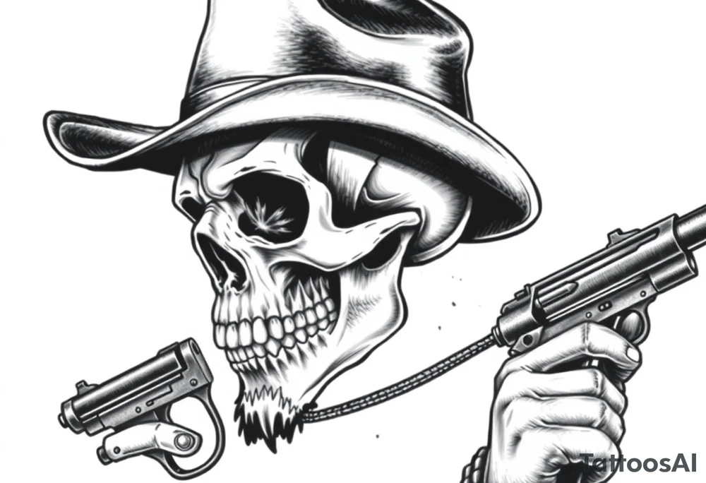 a skull with cowboy-hat and agun in his hand tattoo idea