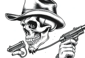 a skull with cowboy-hat and agun in his hand tattoo idea