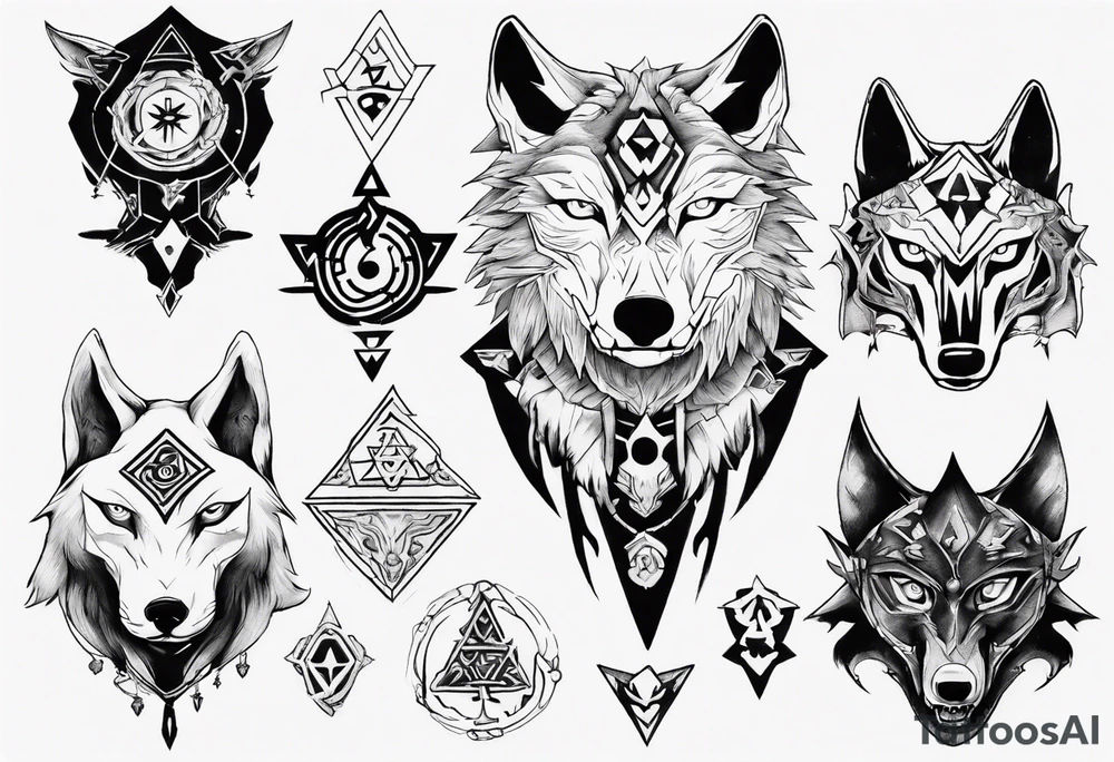 wolf head with zelda symbols mixed into the design tattoo idea wolf head with zelda symbols mixed into the design tattoo idea