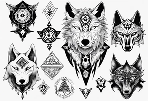 wolf head with zelda symbols mixed into the design tattoo idea