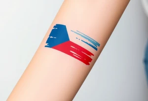 A stylized Czech flag in brushstroke style, with a hand-painted aesthetic and dynamic motion tattoo idea