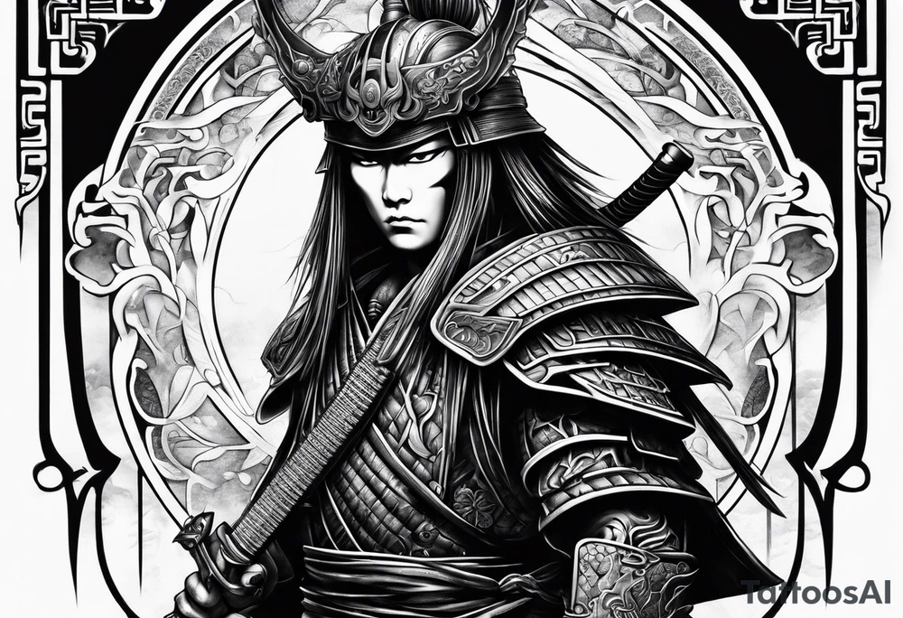 Japanese samurai in Giger style tattoo idea