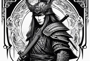Japanese samurai in Giger style tattoo idea